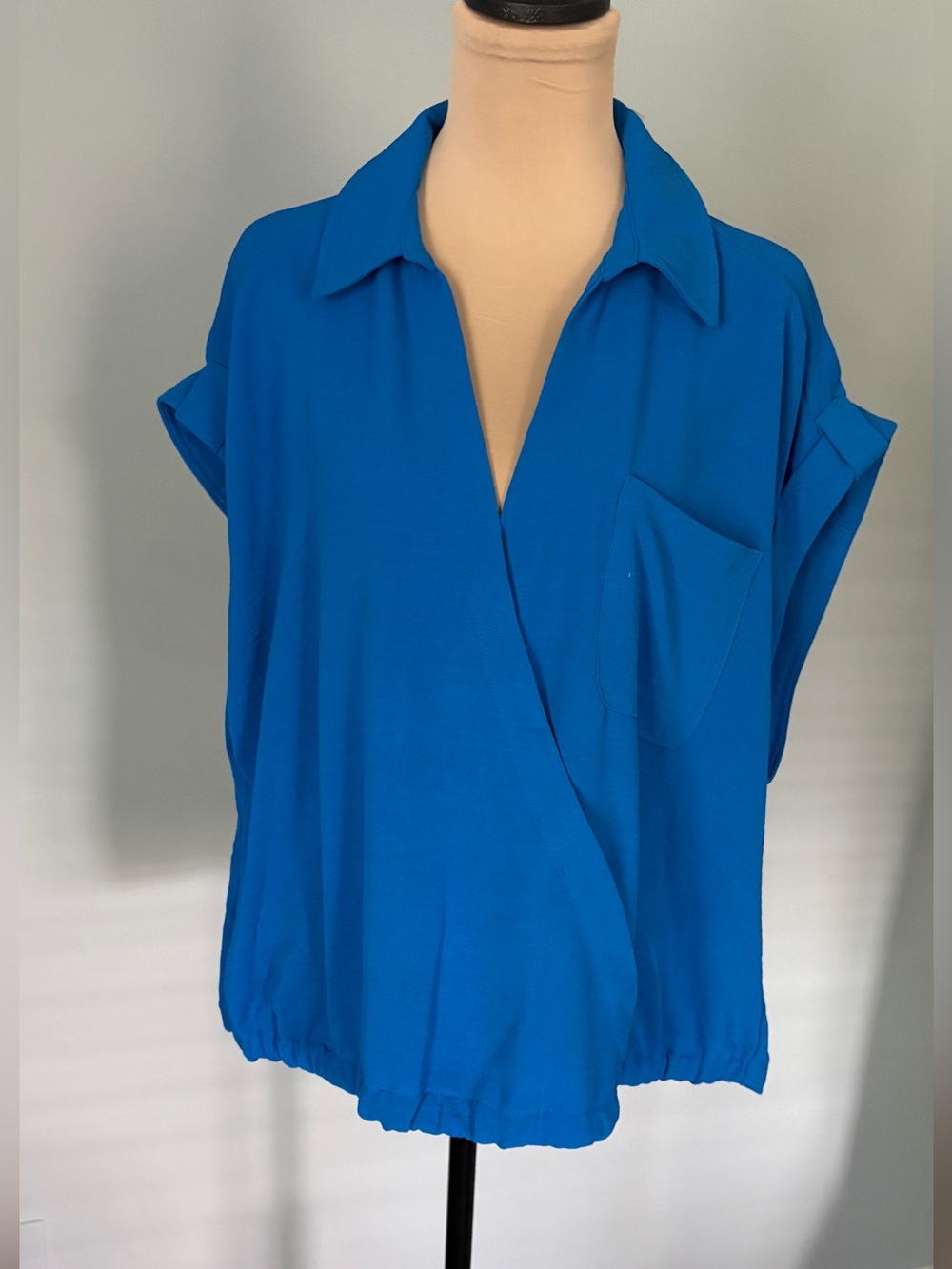 Nine West Cobalt Blue Surplice Collar Blouse